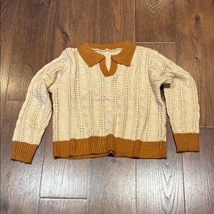 Source Unknown Cream and Brown V-Neck Sweater